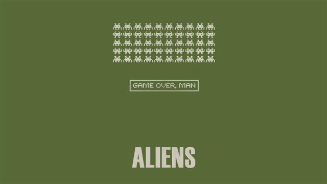 green background with aliens text overlay, digital art, GAME OVER, HD wallpaper