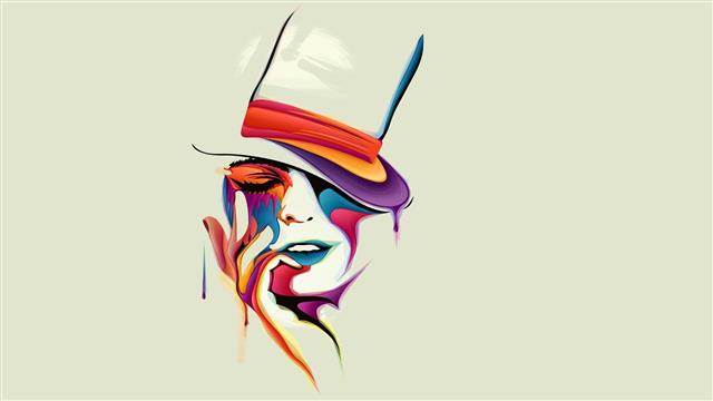 colorful, women, digital art, face, drawing, hat, painting, HD wallpaper
