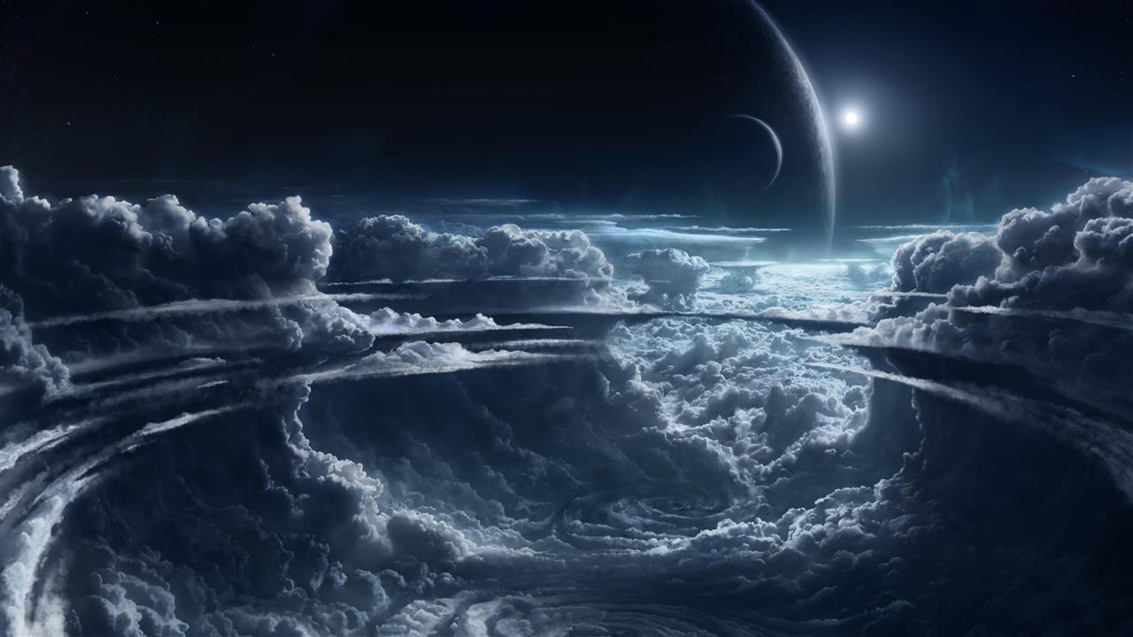 space art, fantasy art, sky, clouds, moonlight, universe, planet, HD wallpaper