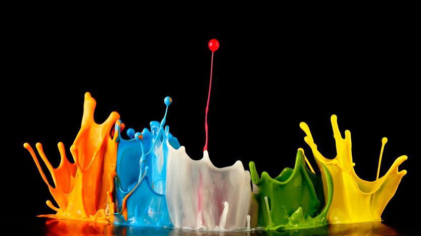 four assorted-color paint splash, explosion of colors, splashing, HD wallpaper