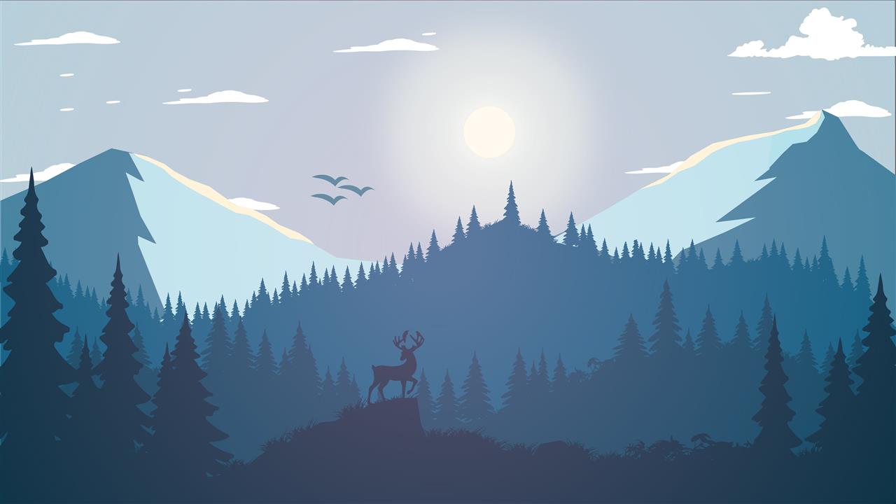 Nordic, landscape, mountains, trees, wood, forest, deer, Sun, HD wallpaper