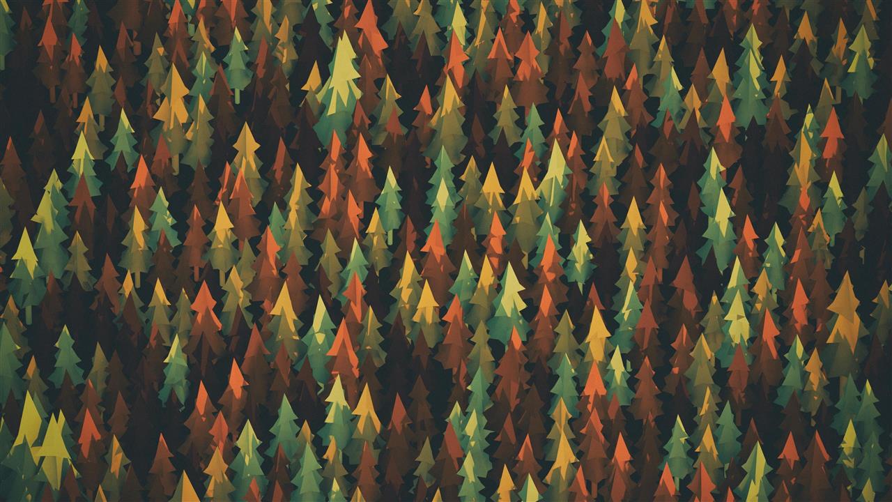 green and brown pine trees illustration, field of green and brown trees artwork, HD wallpaper