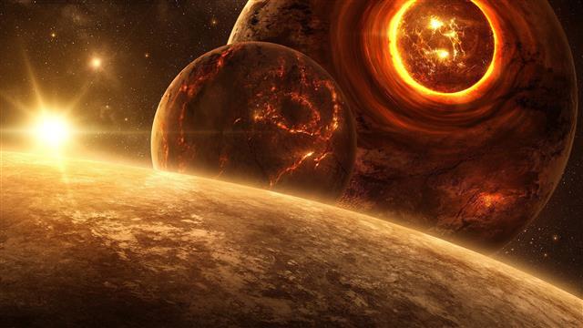 two planets and sun illustration, space, stars, space art, astronomy, HD wallpaper