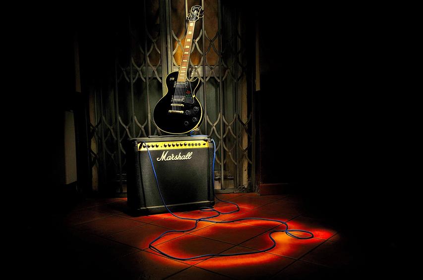 black Marshal guitar amplifier, music, background, technology, HD wallpaper