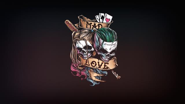 love, artwork, simple background, skull, bones, Joker, Harley Quinn, HD wallpaper