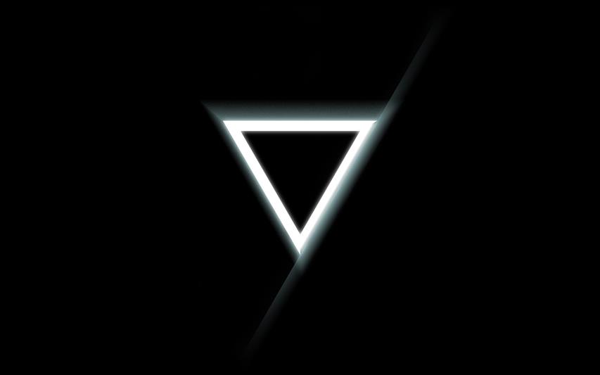 white upside down triangle logo, minimalism, glowing, black background, HD wallpaper