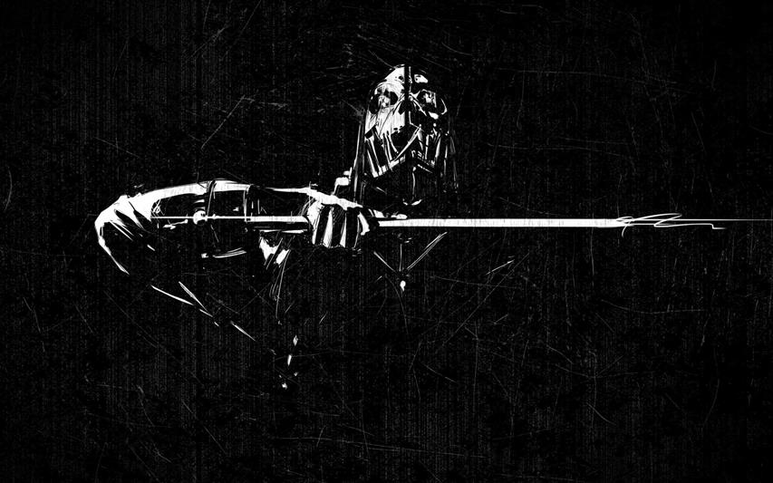 monochrome, video games, Dishonored, white, black, Corvo, skull, HD wallpaper
