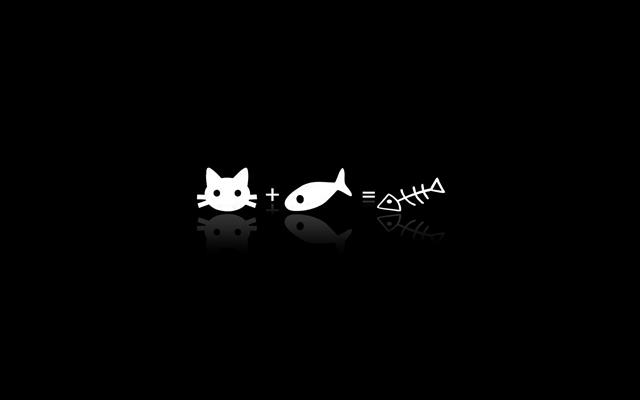 Black Background, Pattern, Cat, Plus, Fish, Equals, Fish Bone, HD wallpaper