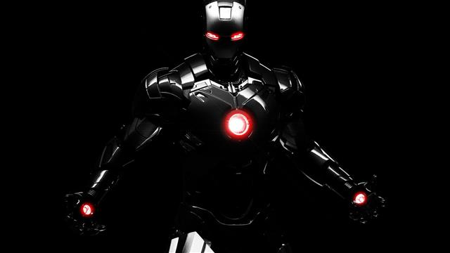 black Iron Man digital wallpaper, illuminated, indoors, black background, HD wallpaper