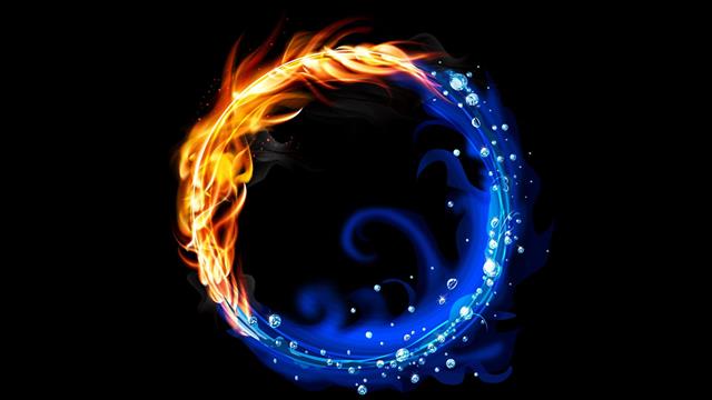 water and fire logo, abstract, vector, colorful, black background, HD wallpaper