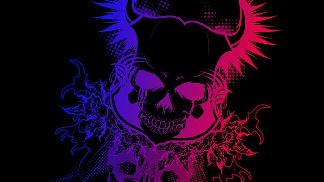 black, pink, and blue skull illustration, colorful, gradient, HD wallpaper