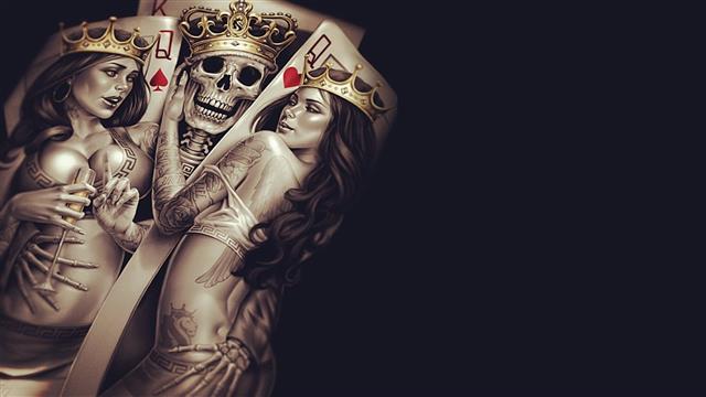 two queen and one king playing card digital wallpaper, tribal tattoo, HD wallpaper