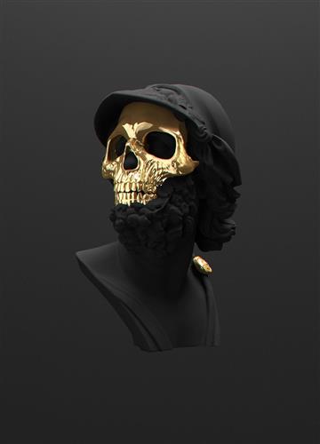 gold skeleton mask, minimalism, black, skull, death, portrait display, HD wallpaper