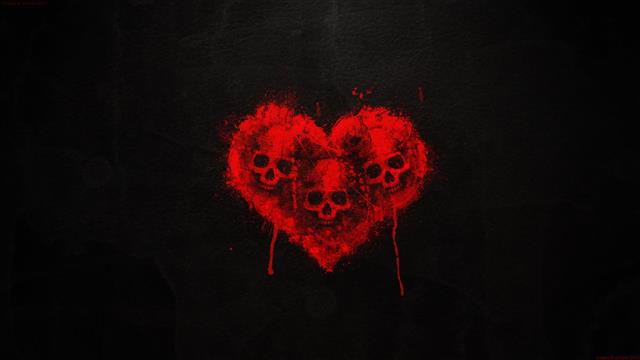 black and red heart and skull wallpaper, blood, black background, HD wallpaper