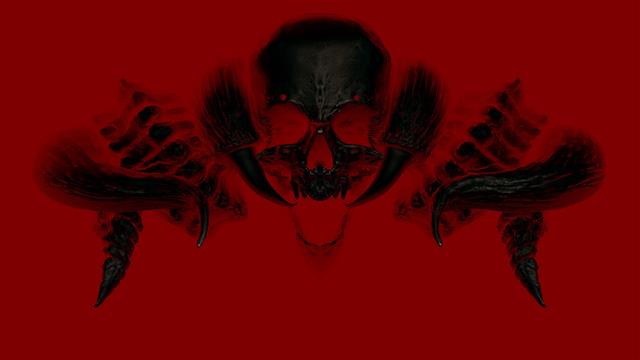 monster skull illustration, devil daggers, video games, red, colored background, HD wallpaper