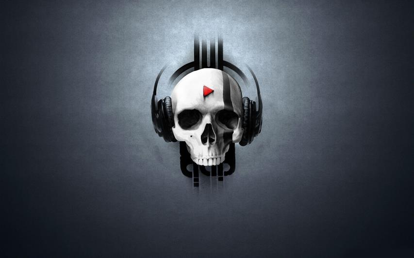 white and black skull wearing headphones wallpaper, digital art, HD wallpaper