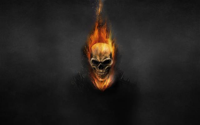 Ghost Rider, skeleton, skull, fire, Chain, black background, HD wallpaper
