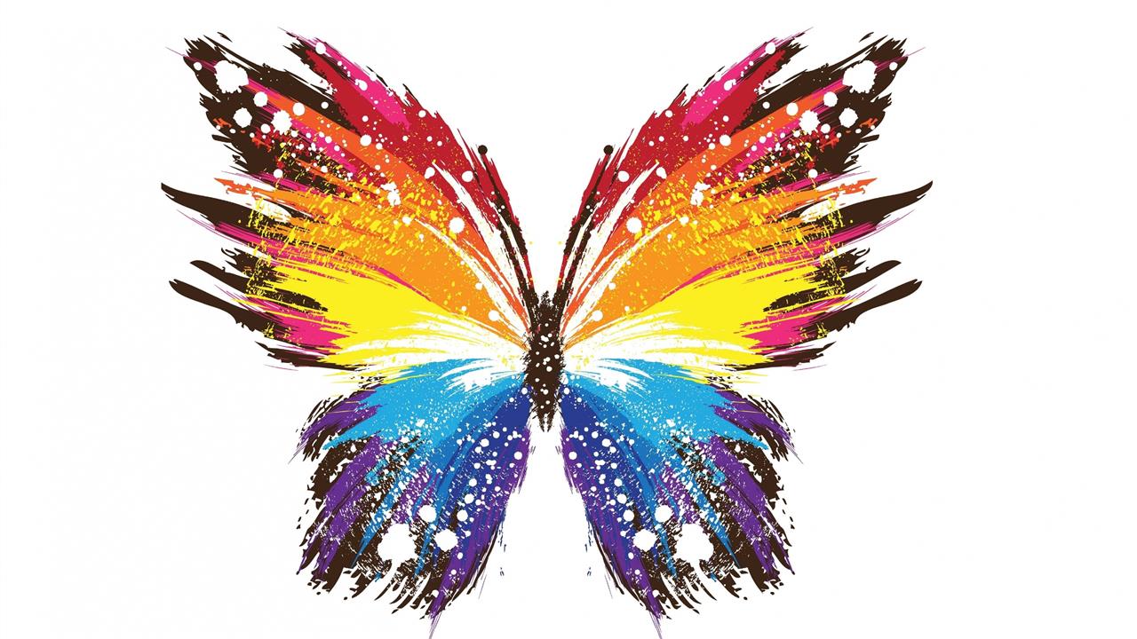 multicolored butterfly, abstract, paint splatter, white background, HD wallpaper