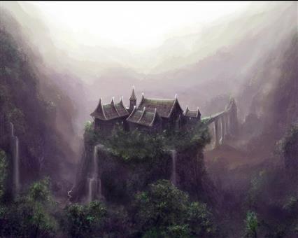 houses on mountain with bridge illustration, fantasy art, digital art, HD wallpaper