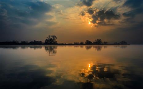 body of water, nature, landscape, calm, clouds, sunset, lake, HD wallpaper