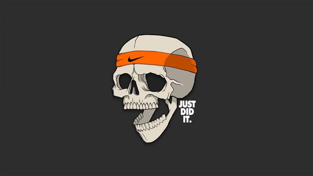 skull, dead, Just Do It., gray background, headband, Nike, simple background, HD wallpaper