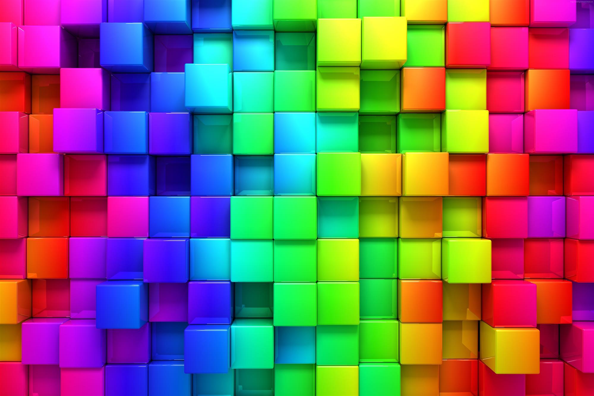 blocks, 4k, cube, 5k, 3d, iphone, android, abstract, rainbow, HD wallpaper