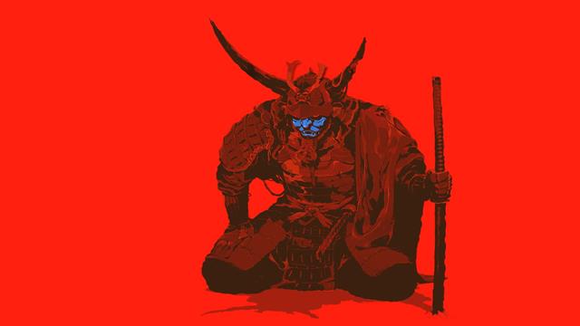 onimusha illustration, samurai, red, artwork, minimalism, simple background, HD wallpaper