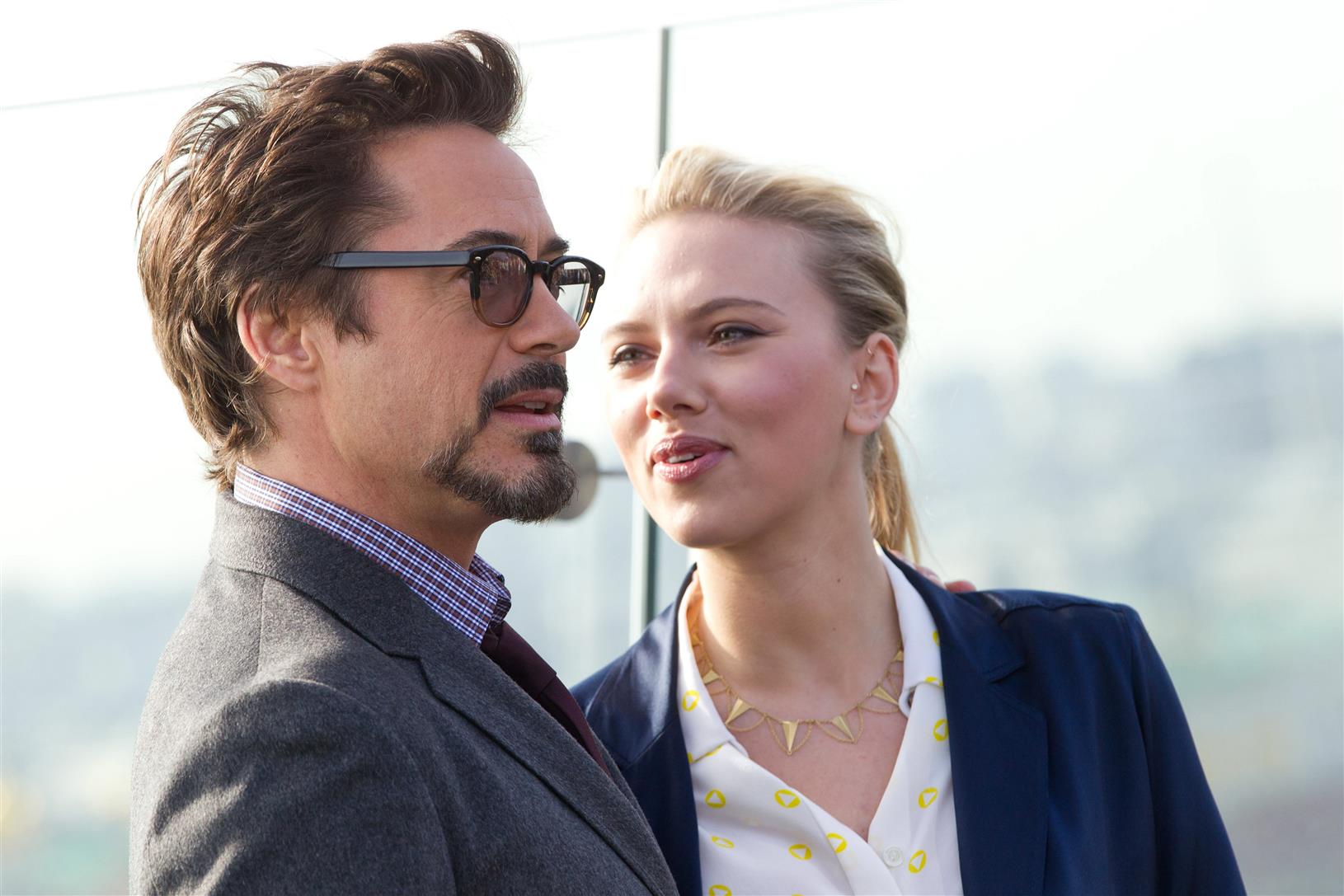Robert Downey, Jr. and Scarlett Johansson, celebrity, glasses, HD wallpaper