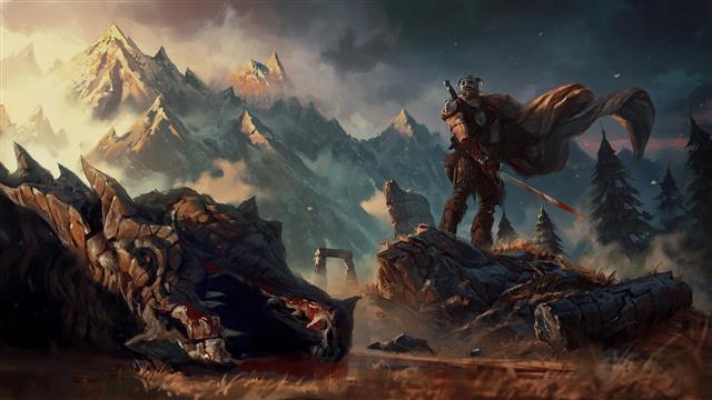 gladiator holding sword near dragon digital wallpaper, fantasy art, HD wallpaper