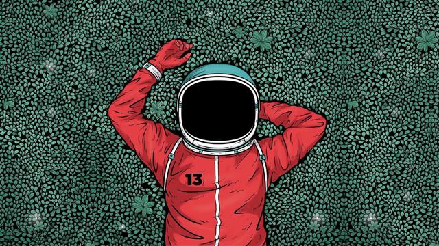 red astronaut artwork, grass, men, illustration, people, backgrounds, HD wallpaper