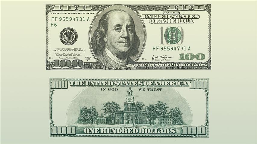 100 U.S. Dollars bill back and front view, money, green background, HD wallpaper