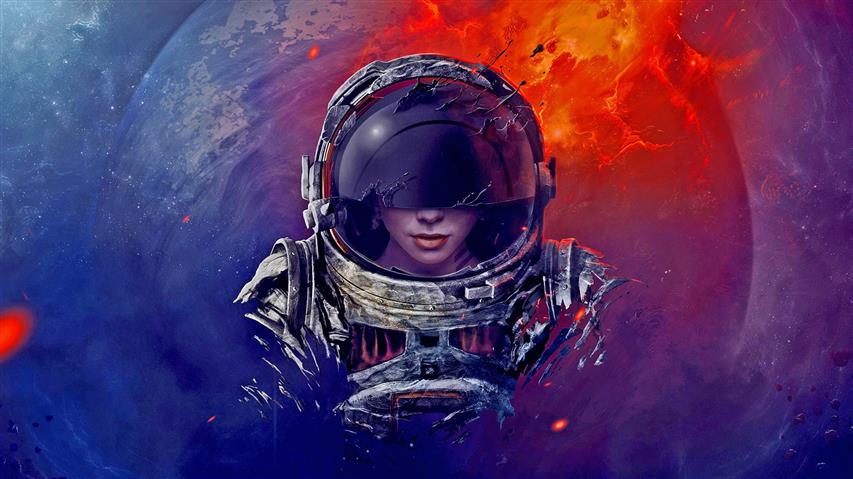 space, astronaut, nebula, galaxy, spacesuit, women, digital art, HD wallpaper