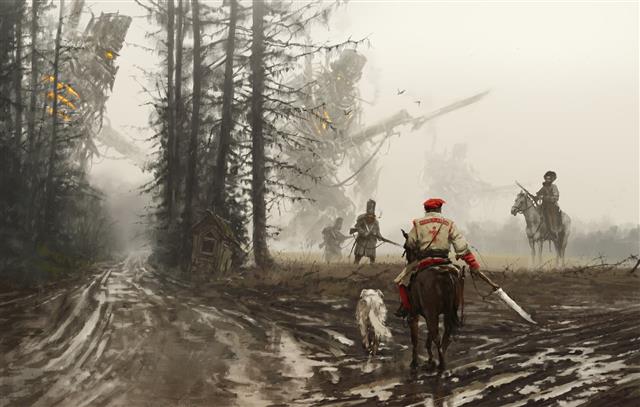 soldier on forest painting, artwork, science fiction, Jakub Rózalski, HD wallpaper