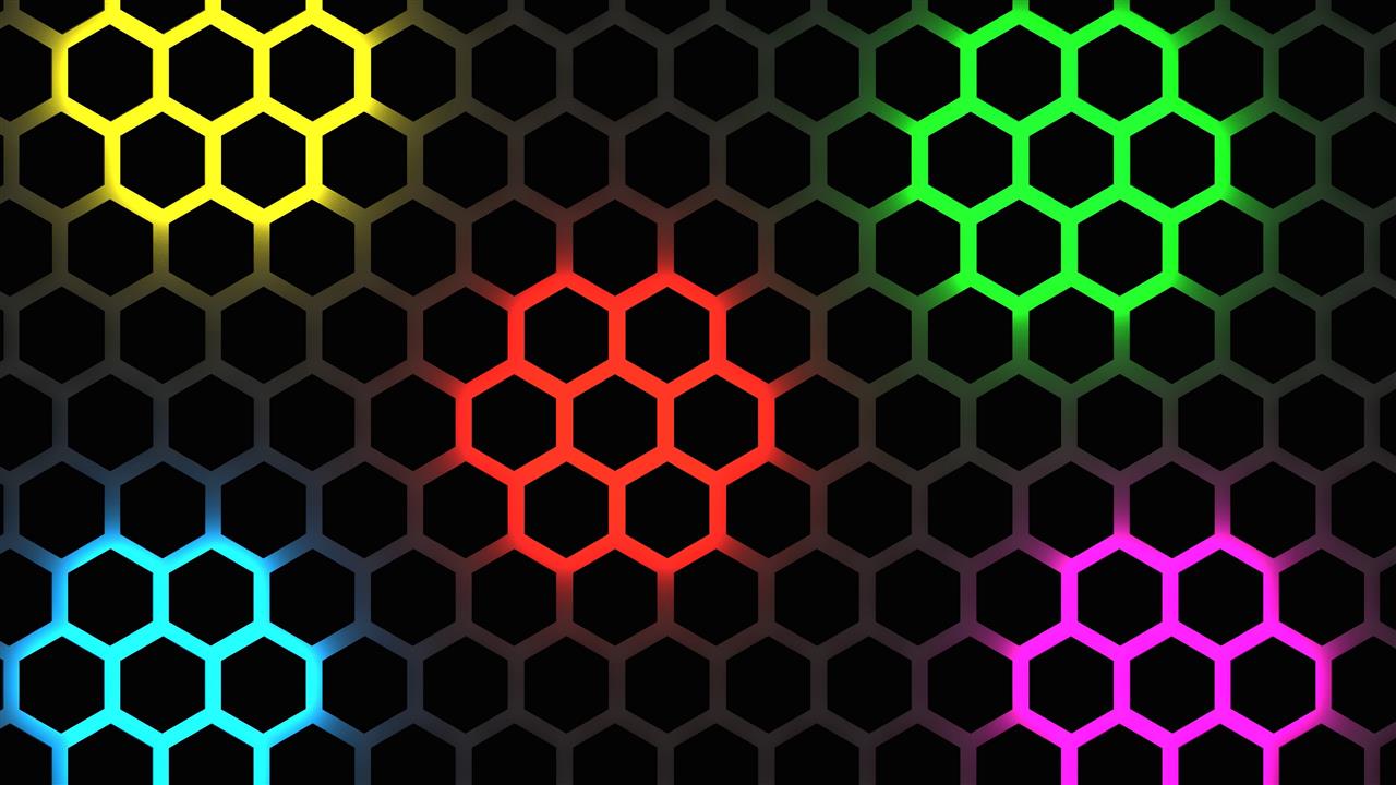 blue, red, yellow, green, and pink honey comb pattern, hexagons, HD wallpaper