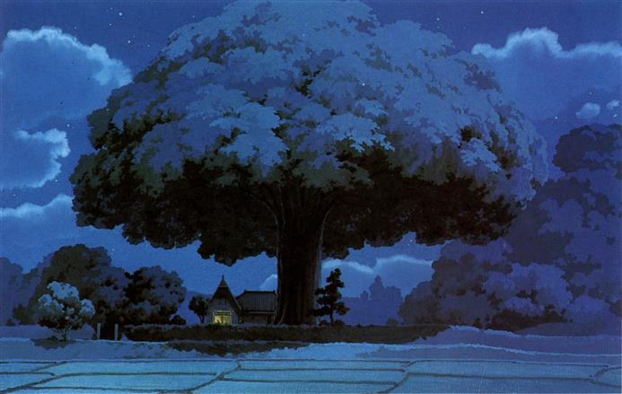 house near tree painting, fantasy art, anime, Studio Ghibli, My Neighbor Totoro, HD wallpaper