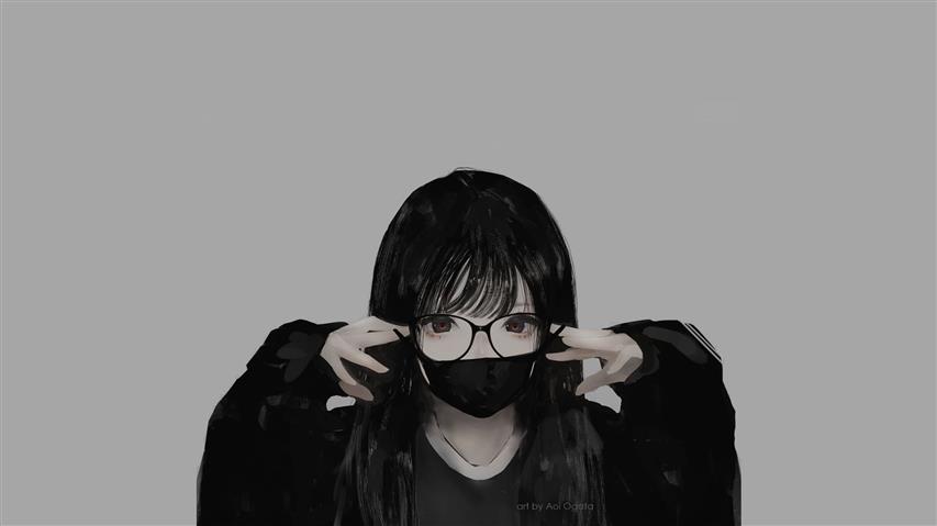 glasses, minimalism, monochrome, mask, Aoi Ogata, anime girls, HD wallpaper