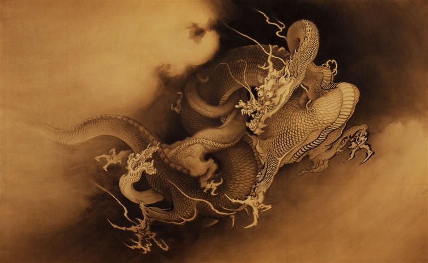 brown dragon painting, wood, Asian, Chinese, chinese dragon, mythology, HD wallpaper