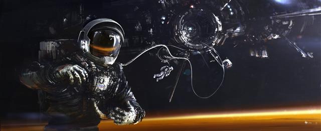 astronaut artwork, science fiction, space, space station, night, HD wallpaper