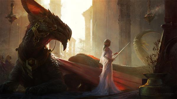 dragon and dragon slayer illustration, digital art, artwork, fantasy art, HD wallpaper