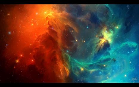 red and blue nebula, space, TylerCreatesWorlds, space art, stars, HD wallpaper