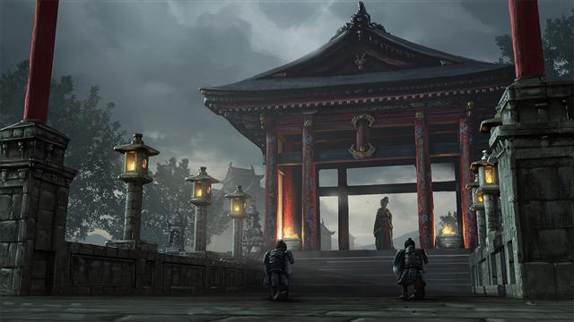 artwork, temple, fantasy art, digital art, soldier, samurai, HD wallpaper