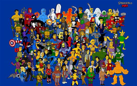 The Simpsons, Homer Simpson, Cartoons, Marge Simpson, Bart Simpson, Lisa Simpson, Characters, Poster, the simpsons marvel heroes poster, HD wallpaper
