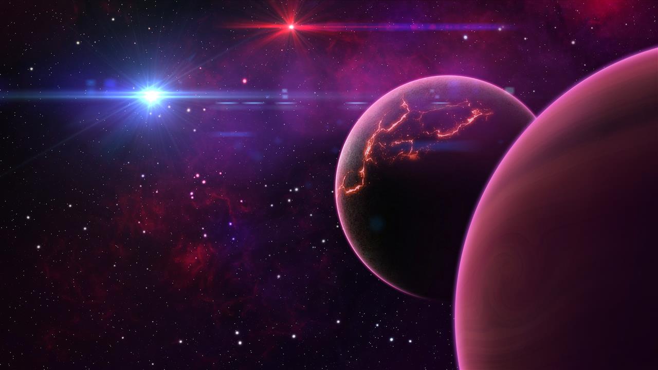 red and blue planets, space craft near planets digital wallpaper, HD wallpaper