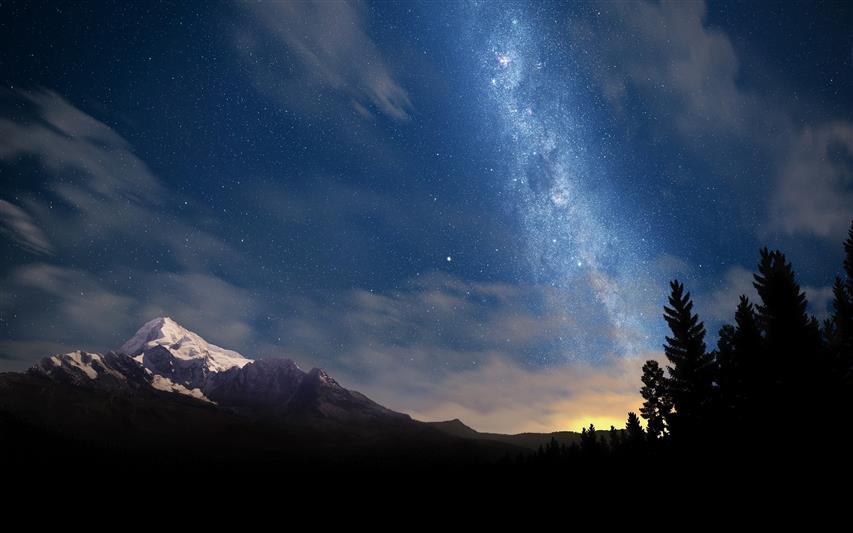 starry sky, nature, mountains, trees, stars, space, Milky Way, HD wallpaper