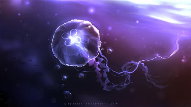purple jelly fish, Apofiss, jellyfish, artwork, bubbles, underwater, HD wallpaper