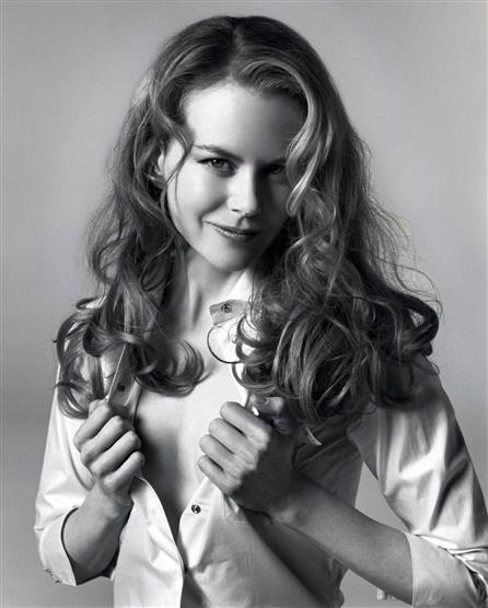 long hair, women, Nicole Kidman, monochrome, portrait display, open shirt, simple background, Australian, HD wallpaper