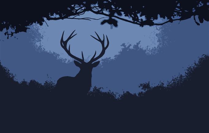 silhouette of deer illustration, silhouette of male deer on grass painting, HD wallpaper
