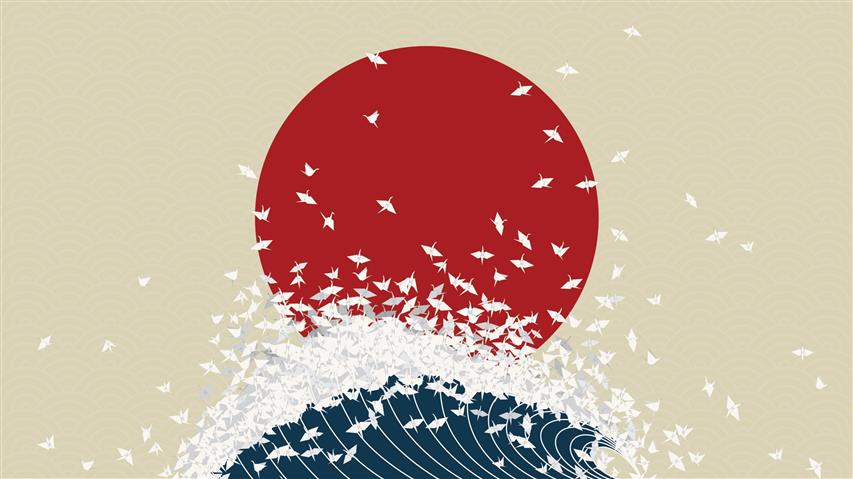 flag of Japan vector art, simple, origami, water, Sun, minimalism, HD wallpaper