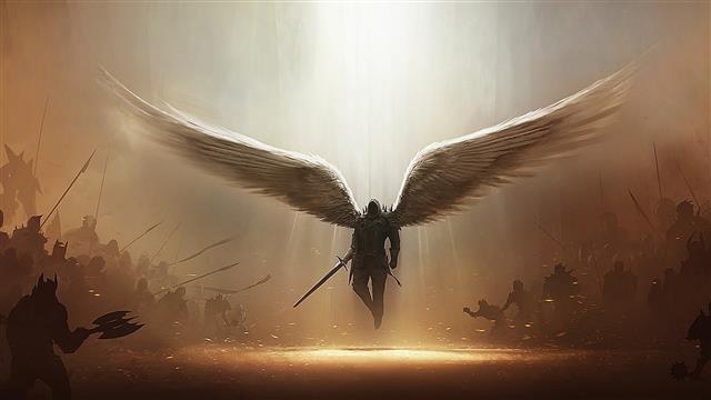 Guardian Angel holding sword wallpaper, man with wings holding sword 3D wallpaper, HD wallpaper