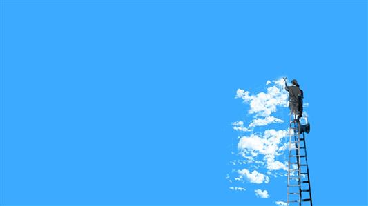 minimalism, blue background, graffiti, clouds, men, painting, HD wallpaper